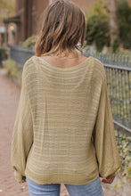 Load image into Gallery viewer, Apricot Lantern Sleeve Eyelets Textured Knit Sweater