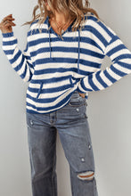 Load image into Gallery viewer, White Stripe V Neck Pocketed Drawstring Hooded Sweater