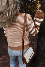 Load image into Gallery viewer, Brown Stripe Geometric Textured Drop Shoulder Sweater