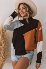 Load image into Gallery viewer, Orange Color Block Mock Neck Drop Shoulder Knit Sweater