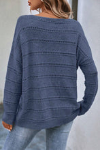 Load image into Gallery viewer, Pale Khaki Boat Neck Drop Shoulder Pointelle Knit Sweater