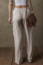 Load image into Gallery viewer, Beige Boho Linen Drawstring Waist Raw Edge Cargo Loose Pants