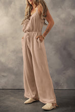 Load image into Gallery viewer, Pale Khaki Knotted Straps Button Textured Drawstring Jumpsuit