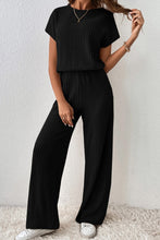 Load image into Gallery viewer, Parchment Solid Color Ribbed Short Sleeve Wide Leg Jumpsuit