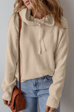 Load image into Gallery viewer, Beige Solid Color Drawstring Hooded Drop Shoulder Pullover Sweater