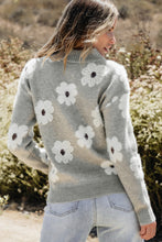 Load image into Gallery viewer, Khaki Floral Pattern Half Zip Drop Shoulder Sweater