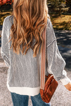 Load image into Gallery viewer, Chestnut Striped Textured Knit Contrast Edge Loose Sweater