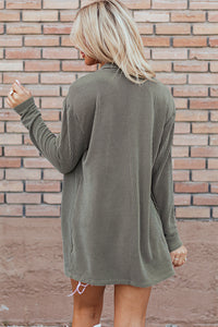 Moss Green Corded Open Front Knit Cardigan