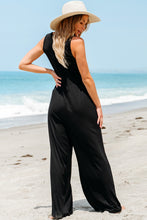 Load image into Gallery viewer, Black Cinched Waist Sleeveless Wide Leg Jumpsuit