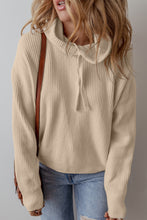 Load image into Gallery viewer, Beige Solid Color Drawstring Hooded Drop Shoulder Pullover Sweater