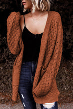 Load image into Gallery viewer, Brown Open Front Woven Texture Knitted Cardigan with Pockets