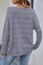 Load image into Gallery viewer, Pale Khaki Boat Neck Drop Shoulder Pointelle Knit Sweater