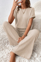 Load image into Gallery viewer, Parchment Solid Color Ribbed Short Sleeve Wide Leg Jumpsuit