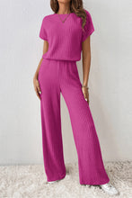 Load image into Gallery viewer, Parchment Solid Color Ribbed Short Sleeve Wide Leg Jumpsuit