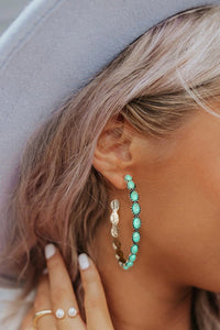 Sky Blue Gem Inlay Retro C-shape Earrings