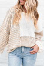 Load image into Gallery viewer, Oatmeal Mixed Pattern Knit Tie Keyhole Drop Shoulder Sweater