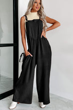 Load image into Gallery viewer, Gold Flame Textured Buttoned Straps Ruched Wide Leg Jumpsuit