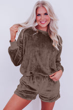 Load image into Gallery viewer, Coffee Solid Loose Fit Two Piece Fleece Lounge Set