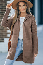 Load image into Gallery viewer, Brown Horizontal Rib Knitted Open Front Hooded Cardigan