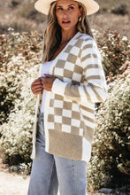 Load image into Gallery viewer, Smoke Gray Gingham Striped Knitted Open Front Cardigan