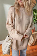 Load image into Gallery viewer, Pale Khaki Solid Color Cable Knit Ribbed Loose Sweater