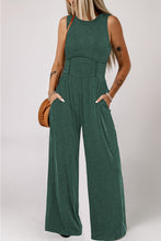 Load image into Gallery viewer, Black Cinched Waist Sleeveless Wide Leg Jumpsuit