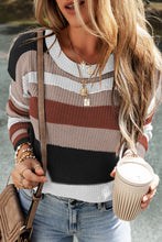 Load image into Gallery viewer, Camel Classic Round Neck Colorblock Knit Sweater