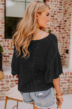 Load image into Gallery viewer, Black Pointelle Knit Scallop Edge Short Sleeve Top