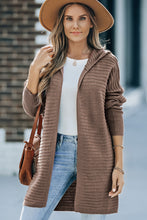 Load image into Gallery viewer, Brown Horizontal Rib Knitted Open Front Hooded Cardigan