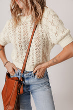 Load image into Gallery viewer, Beige Hollowed Pattern Knit Short Puff Sleeve Sweater