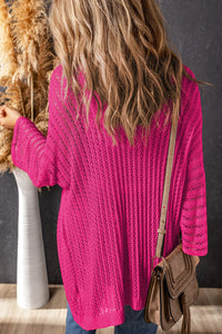 Khaki Hollow-out Bracelet Sleeve Knit Cardigan