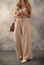 Load image into Gallery viewer, Pale Khaki Knotted Straps Button Textured Drawstring Jumpsuit