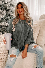 Load image into Gallery viewer, Gray Ripped Raw Hem Chunky Pullover Sweater