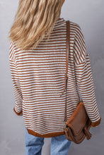 Load image into Gallery viewer, Khaki Striped Turtleneck Loose Sweater