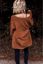 Load image into Gallery viewer, Brown Open Front Woven Texture Knitted Cardigan with Pockets