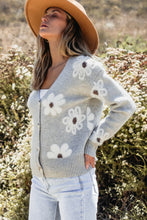 Load image into Gallery viewer, Smoke Gray Floral Print V Neck Knitted Button up Cardigan