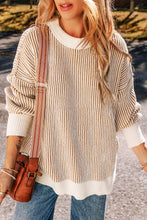 Load image into Gallery viewer, Chestnut Striped Textured Knit Contrast Edge Loose Sweater