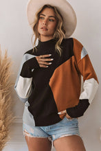 Load image into Gallery viewer, Orange Color Block Mock Neck Drop Shoulder Knit Sweater