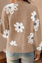 Load image into Gallery viewer, Smoke Gray Floral Print V Neck Knitted Button up Cardigan