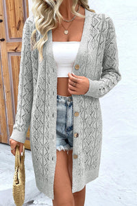 Parchment Hollow Out Buttons Front Long Cardigan