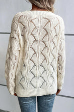 Load image into Gallery viewer, Beige Hollow Out Knit V Neck Drop Shoulder Sweater