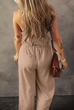 Load image into Gallery viewer, Pale Khaki Knotted Straps Button Textured Drawstring Jumpsuit