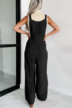 Load image into Gallery viewer, Gold Flame Textured Buttoned Straps Ruched Wide Leg Jumpsuit