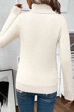 Load image into Gallery viewer, Beige Turtleneck Fleece Lined Knit Sweater