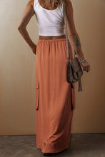 Load image into Gallery viewer, Chestnut Mineral Wash Cargo Pocket Drawstring Waist Maxi Skirt