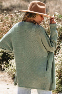 Laurel Green Waffle Knit Open Front Cardigan