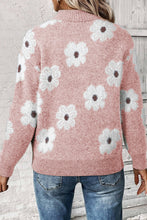 Load image into Gallery viewer, Khaki Floral Pattern Half Zip Drop Shoulder Sweater