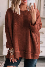 Load image into Gallery viewer, Gold Flame Solid Color Textured Crew Neck Loose Sweater