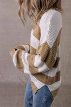 Load image into Gallery viewer, Light French Beige Colorblock Striped Drop Shoulder Side Slit Sweater