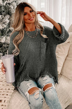 Load image into Gallery viewer, Gray Ripped Raw Hem Chunky Pullover Sweater